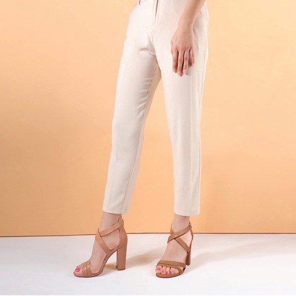 Chunky High Heel Sandal Strappy Open Toe Ankle Strap Light Brown - Picture 5 of 6